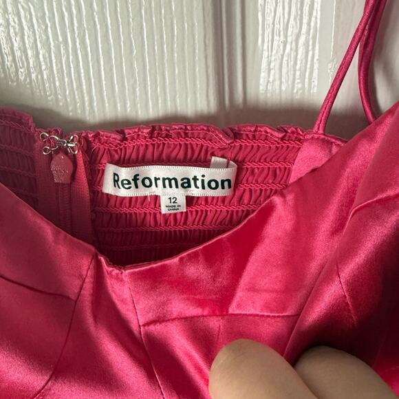Reformation Marguerite Silk Dress Pink Flambe 12 - Picture 8 of 13